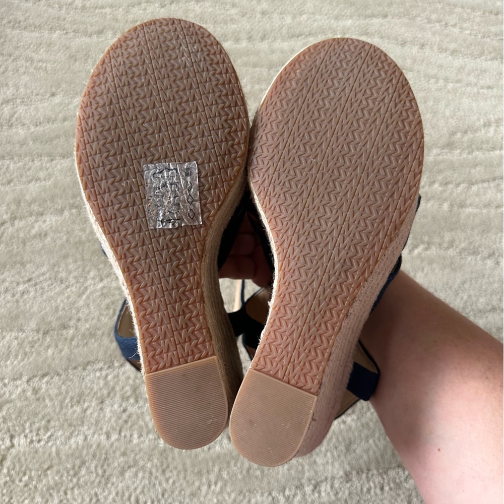 Michael Michael Kors Berkeley Blue Canvas Front Zip Espadrille Wedge Sandals 8M - Picture 12 of 16